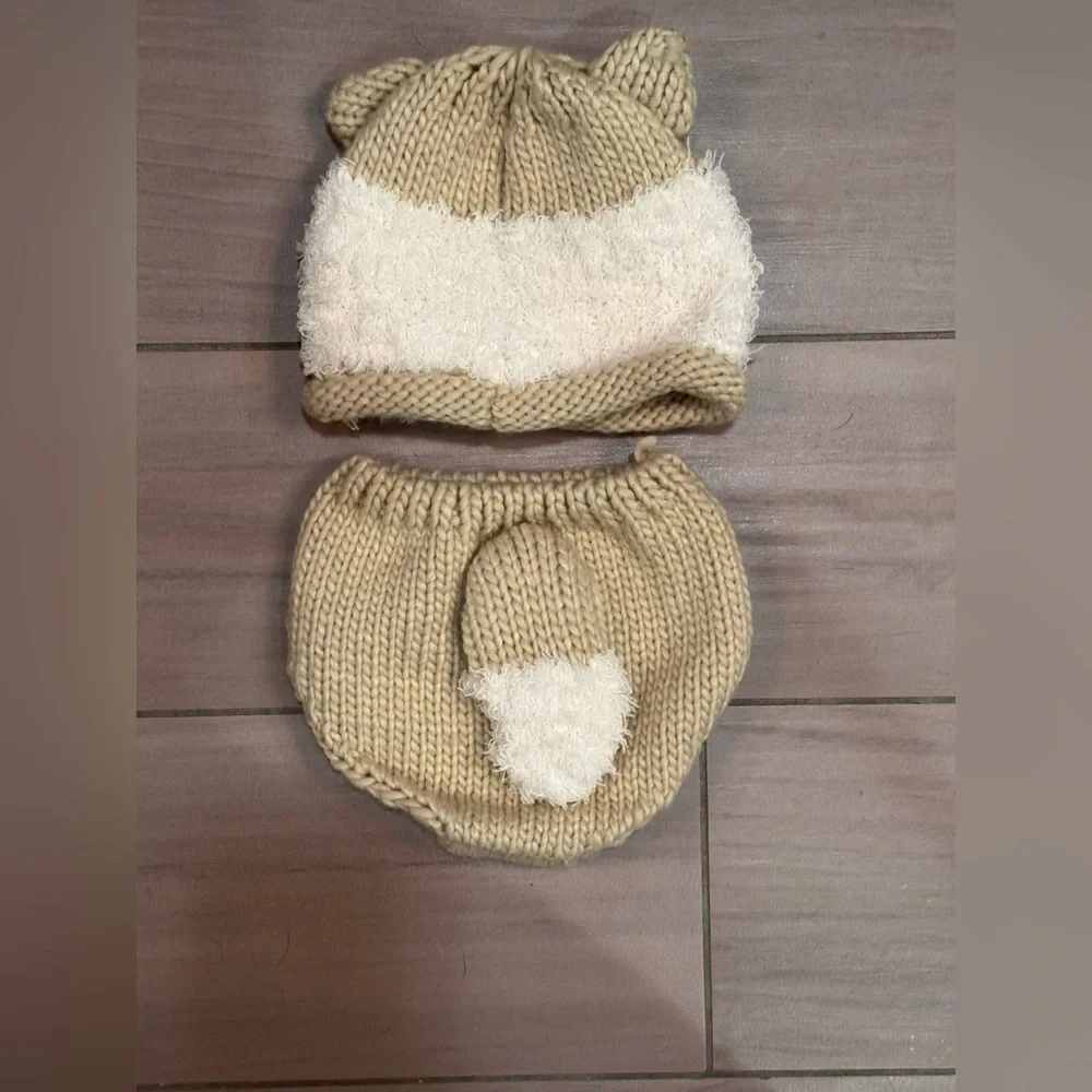 Newborn photo shoot outfit Adorable Tan Fox Knit Hat and Diaper Cover Set